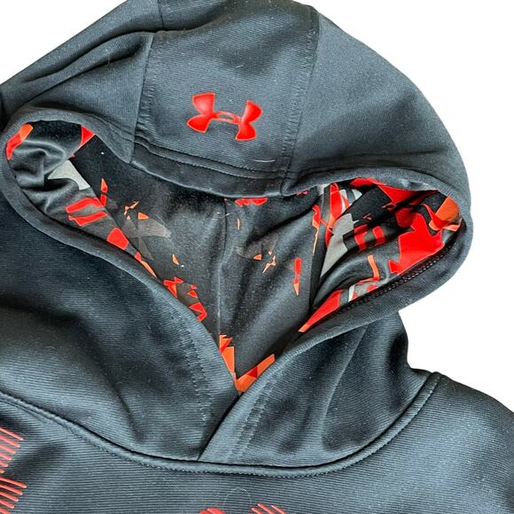 Under Armour Kids Large Hoodie ColdGear Youth Fleece Sweatshirt Black Red - Picture 7 of 10